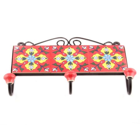 Red And Turquoise Flower Ceramic Tiles Hooks Online